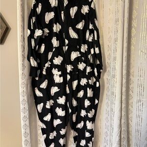 Black Ghost Print Fleece Hooded Onesie